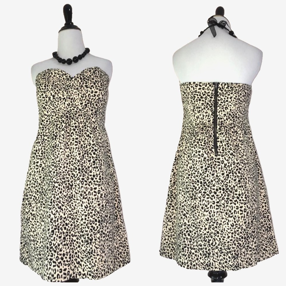 Volcom Strapless Dress Women L Animal Leopard Print Mini Bodycon Short Party Y2K